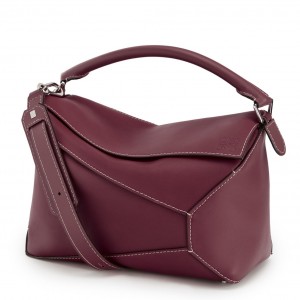 Loewe Large Puzzle Bag In Bordeaux Calfskin