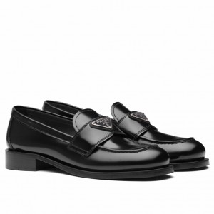 Prada Women's Loafers In Black Unlined Brushed Leather