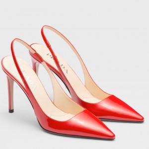 Prada Slingbacks Pumps 95mm In Red Patent Leather