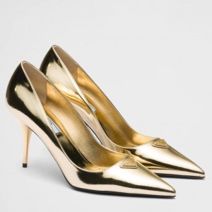 Prada Pumps 85mm In Gold Metallic Leather