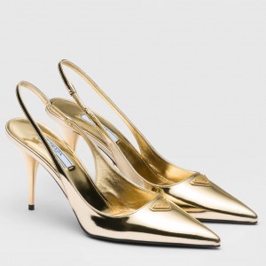 Prada Slingbacks Pumps 85mm In Gold Metallic Leather