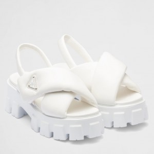 Prada Monolith Padded Sandals In White Nappa Leather