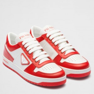 Prada Downtown Sneakers in White and Red Calfskin