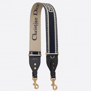 Dior Shoulder Strap with Ring in Blue Embroidery Canvas