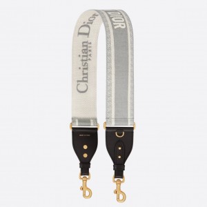 Dior Shoulder Strap with Ring in Grey Embroidery Canvas