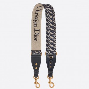 Dior Shoulder Strap with Ring in Blue Oblique Embroidery
