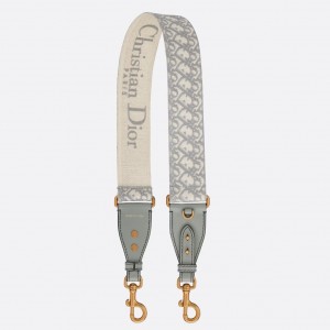 Dior Shoulder Strap with Ring in Gray Oblique Embroidery