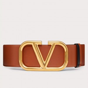 Valentino VLogo Reversible Belt 70mm in Brown and Black Calfskin