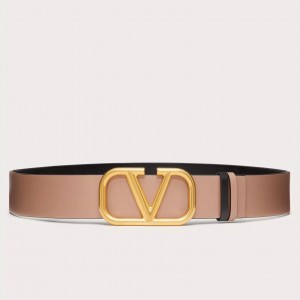 Valentino VLogo Reversible Belt 40mm in Beige and Black Calfskin