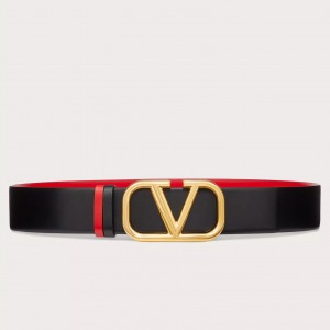 Valentino VLogo Reversible Belt 40mm in Black and Red Calfskin