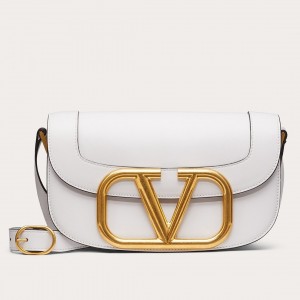 Valentino Supervee Crossbody Bag In White Leather