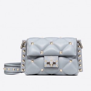 Valentino Mini Candystud Crossbody Bag In Pale Blue Lambskin