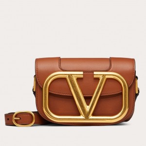 Valentino Small Supervee Crossbody Bag In Brown Leather