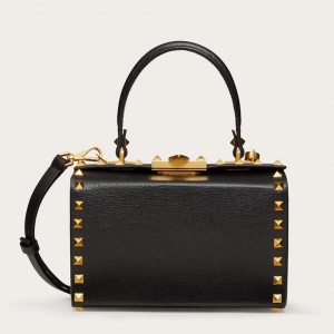 Valentino Rockstud Alcove Box Bag In Black Calfskin