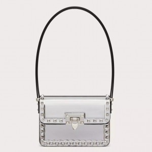 Valentino Rockstud23 Small Shoulder Bag in Silver Calfskin