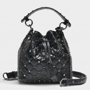 Valentino Small Black Rockstud Spike Bucket Bag