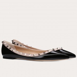 Valentino Rockstud Ballet Flats In Black Patent Leather