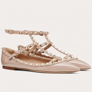Valentino Caged Rockstud Ballet Flats In Powder Patent Leather