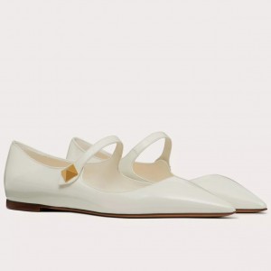 Valentino Tiptoe Ballet Flats In White Patent Leather