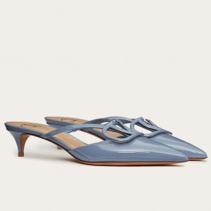 Valentino VLogo Mules 40mm In Blue Patent Leather