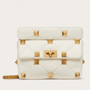 Valentino Medium Roman Stud Chain Bag In White Nappa