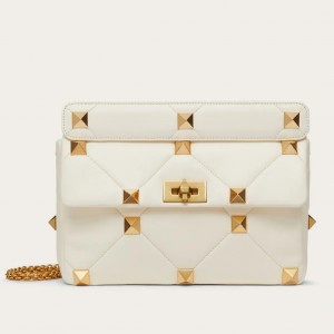 Valentino Roman Stud Chain Bag In Ivory Lambskin