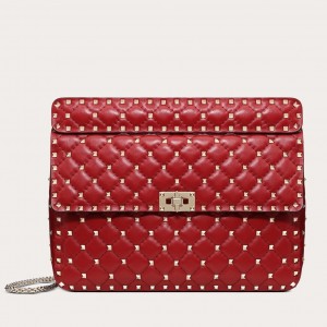 Valentino Red Large Free Rockstud Spike Chain Bag