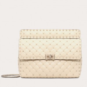 Valentino White Large Free Rockstud Spike Chain Bag