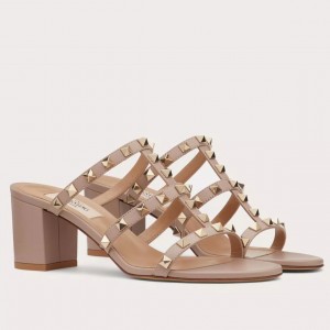 Valentino Rockstud Slide Sandals 60mm In Poudre Calfskin