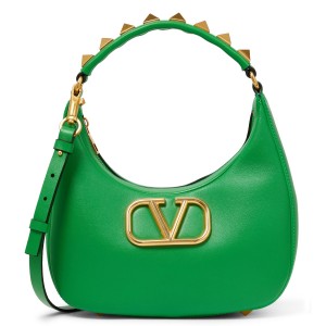 Valentino Stud Sign Hobo Bag In Green Calfskin