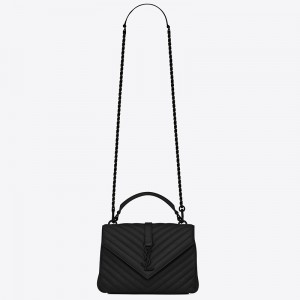 Saint Laurent College Medium All Black Matelasse Leather Bag