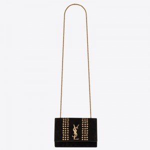Saint Laurent Kate Small Bag In Black Suede With Star Studs