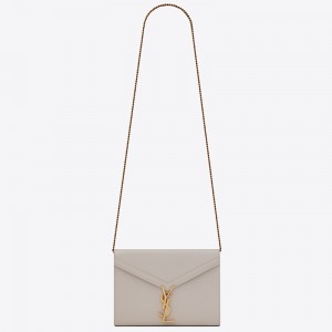 Saint Laurent WOC Cassandra Chain Wallet In White Leather