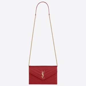 Saint Laurent WOC Envelope Chain Wallet In Red Leather