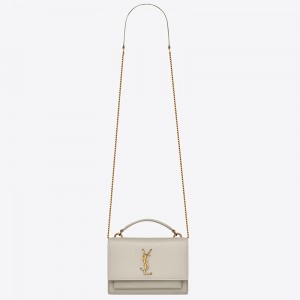 Saint Laurent WOC Sunset Chain Wallet In White Calfskin