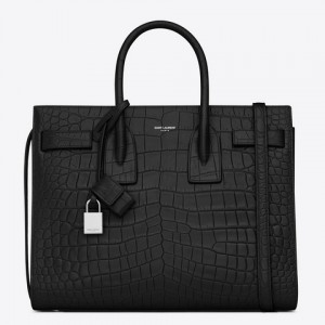 Saint Laurent Small Sac De Jour Bag In Black Crocodile Leather