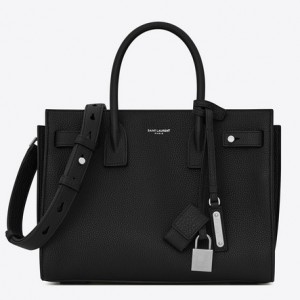 Saint Laurent Baby Sac de Jour Souple Bag In Black Grained Leather