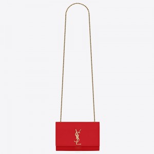 Saint Laurent Small Kate Bag In Red Grained Leather