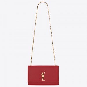 Saint Laurent Medium Kate Bag In Red Grained Leather