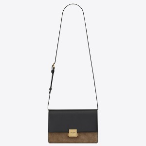Saint Laurent Medium Bellechasse Bag In Black Leather And Taupe Suede
