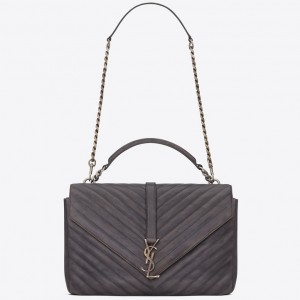 Saint Laurent College Large Bag In Grey Matelasse Leather