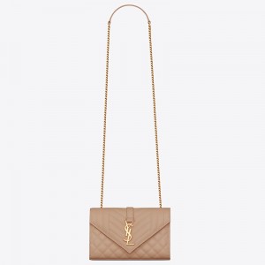 Saint Laurent Small Envelope Bag In Beige Grained Leather