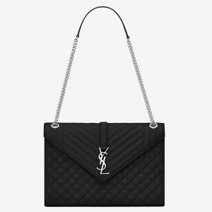 Saint Laurent Envelope Large Bag In Noir Grained Leather