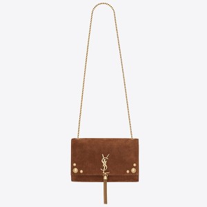 Saint Laurent Medium Kate Tassel Bag In Brown Suede And Studs