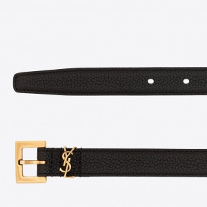 Saint Laurent Cassandre Square Buckle Belt 20MM In Black Calfskin