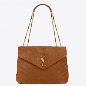 Saint Laurent Loulou Medium Bag In Brown Suede Leather