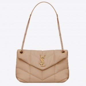 Saint Laurent Small Loulou Puffer Bag In Beige Lambskin