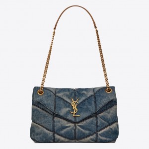 Saint Laurent Loulou Small Bag In Quilted Vintage Denim