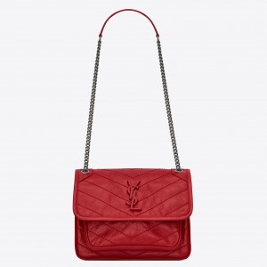 Saint Laurent Baby Niki Chain Bag In Red Crinkled Leather