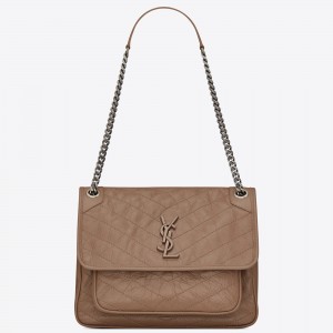 Saint Laurent Medium Niki Bag In Taupe Crinkled Leather